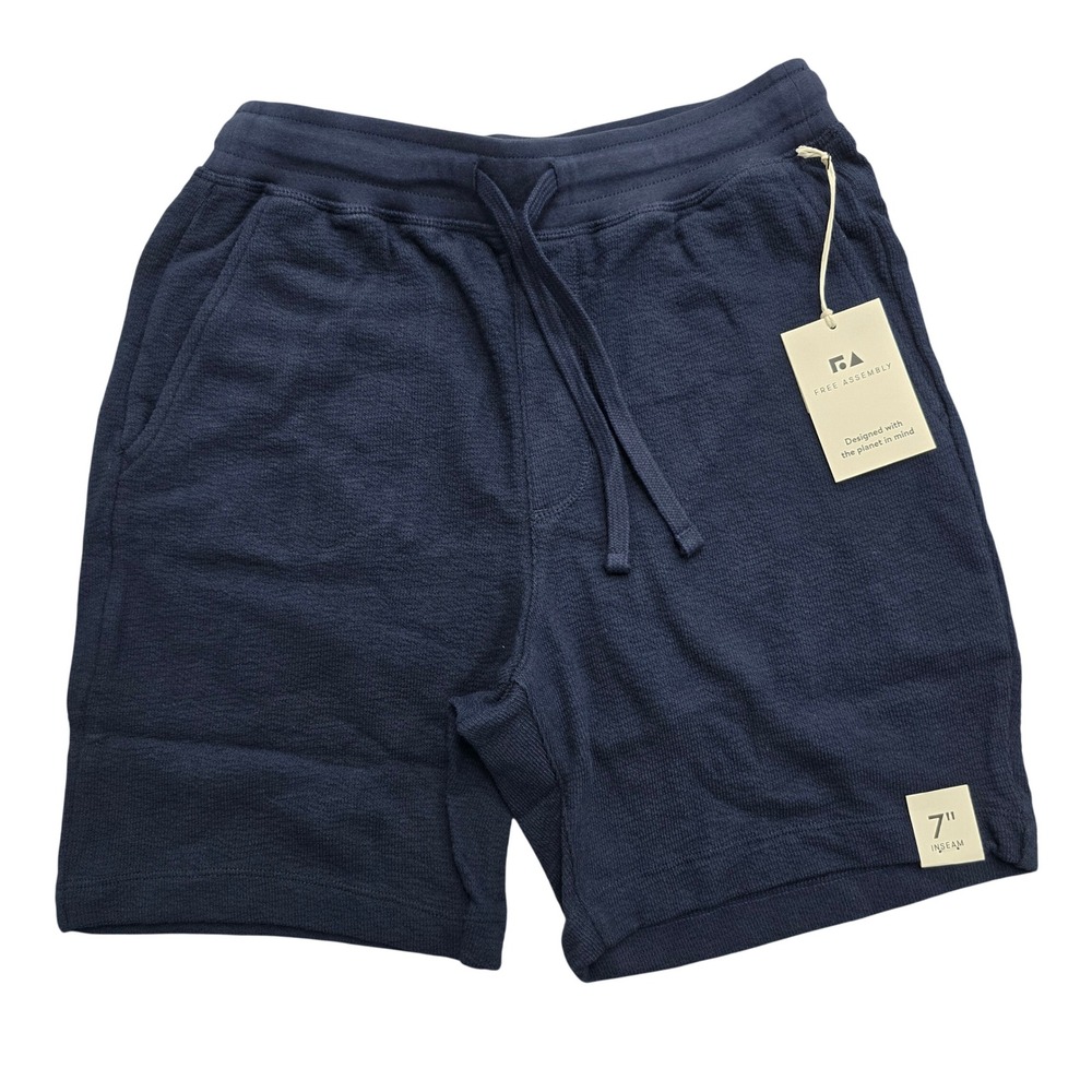 Free Assembly Mens Textured Knit Shorts Dark Navy Blue 7" Inseam Size Small